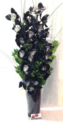 Exclusive cymbidium  orchids in design glass vase. "Painted"