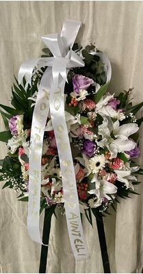 Funeral wreath on "oasis moss standing  base"