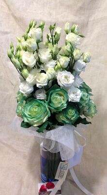 Green & White  flowers in glass . Exclusive.