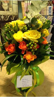 Season flowers bouquet in glass vase with colored water !!!