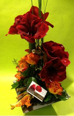 Modern arrangement in rectangular metal type pot.(extra special option)