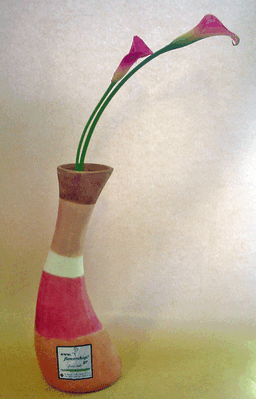Ceramic (flute line vase) with callas