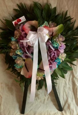 Funeral wreath on "oasis moss standing  base"