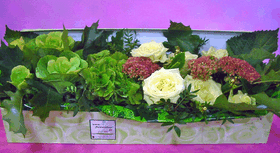 Flower arrangement in big design carton box