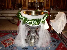 Baptismal ceremony. Font decoration.