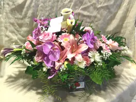 Basket with Orchids & Season Flowers.