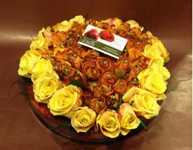 Arrangement in glass vase with white flowers & colored decorative sand!!!
