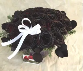 Roses Natural Black Baccara (30) stems. Very Exclusive. Glass Arrangement.