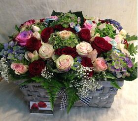 basket mixed roses