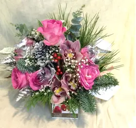 Christmas winter basket with elegant flowers
