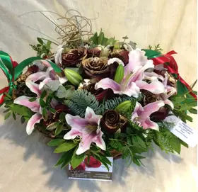 Christmas orange flowers in  basket. Exclusive!!!