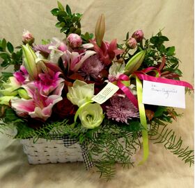 Basket with Red & Pink Flowers. Exclusive.