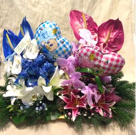 New born "boy & girl" twins = Two color flower arrangement!!! Special.