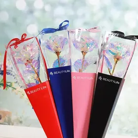 Galaxy Rose Flower 24K Gold Plated Foil LED light (vibration) Artificial. Exclusive Valentine's & Lover's Day Gift Package. (4) Roses !!!