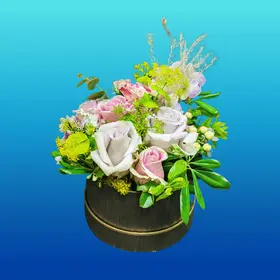 Roses and flowers  in decorative  15 cm χ 15 cm  Divine  Hatbox.