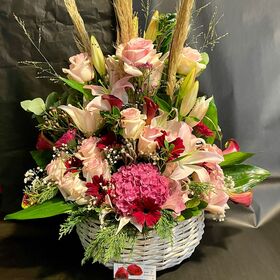 "Pink fantasy"  flower arrangement in basket.Spring flavor Special