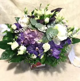 Basket with Orchids & Season Flowers.