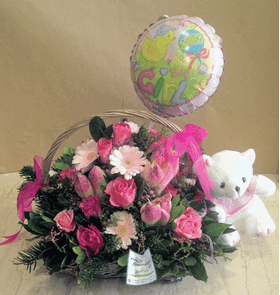 Λουλούδια σε καλάθι για νεογέννητο αγοράκι & κοριτσάκι
