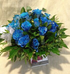 Blue Roses (21) stems exclusive in basket (economy) !!! (only for ATTICA REGION GREECE)