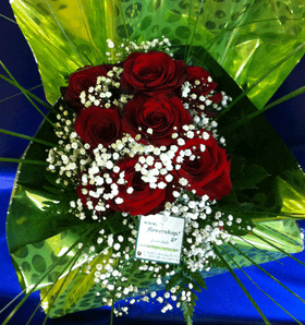 (10) red roses A' quality Dutch gift wrapped with greens - Bouquet