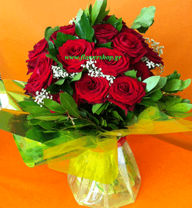 (36) red roses bouquet  A' quality Dutch gift wrapped with greens in water bag