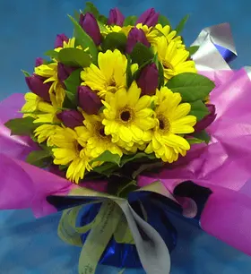 Spring bouquet with toulips and gerberas
