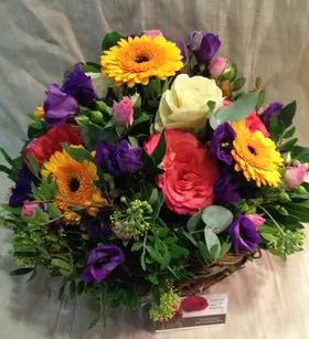 Happy  Spring with Joyful  Flowers in Basket