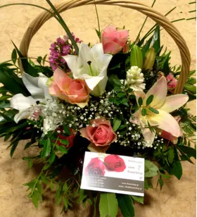 Spring colored flowers in basket. Pink Spring !!!