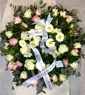Funeral wreath on "oasis moss base"