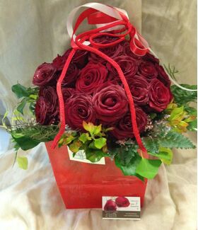 Roses (31) stems bouquet in water resistant  bag . Red Passion & Love.