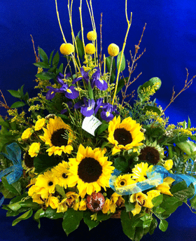 Basket arrangement  with season summer flowers