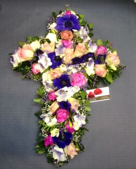 Funeral cross.Exclusive on oasis moss base.