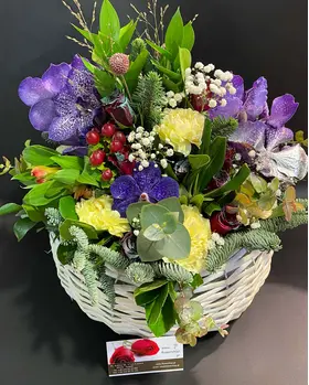 Spring joyful flowers in basket.