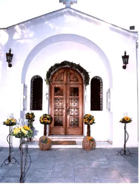 Wedding decoration.Church yard.