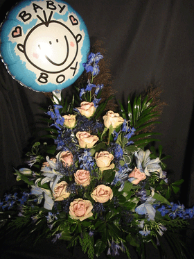 Basket with flowers in blue