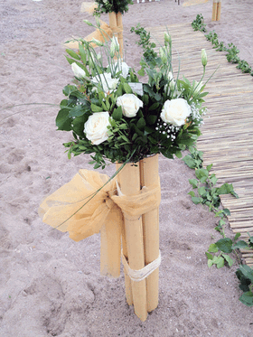 Summer Wedding on the beach !!! Bamboo Stands with Flowers!!!