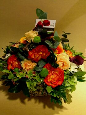 Flower arrangement in basket - orange colors!!! Magic delight!!! Special