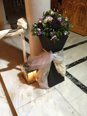 Wedding flower & candles decoration with "Black" "White" "Lilac" colors