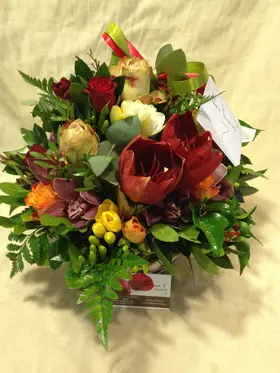 Arrangement of flowers in excellent "spring wooden"  pot  or basket !!!