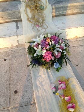 Wedding flower & candles decoration with "Purple Hydrangeas" and Season Summer Flowers
