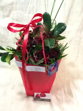 Red Roses (21) stems bouquet in water bag.