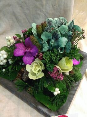 Flowers on tray. Sweet  delight !!!
