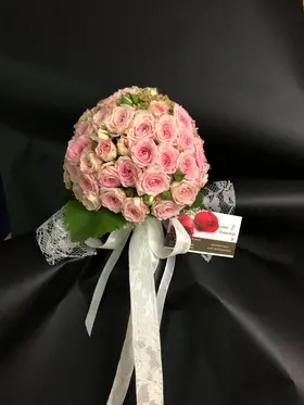 Wedding bouquet. "pinky ball" spray roses.