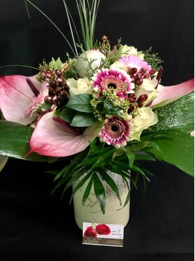Bouquet in green and pink. Exclusive With Vase.