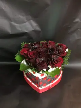 Roses in decorative  "Heart Box".(15) stems special.