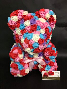Roses Teddy Bear. Dim. 40cm. In "Decorative Package ". (1)piece. Multi Color Combination.
