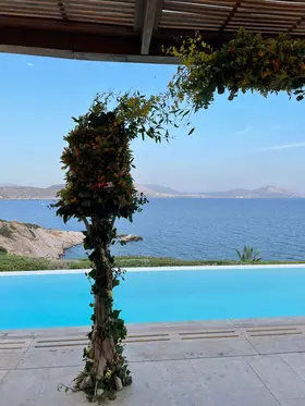 Island Athens Riviera Club.Wedding Decoration. Arch, Tables, Reception, Venue.