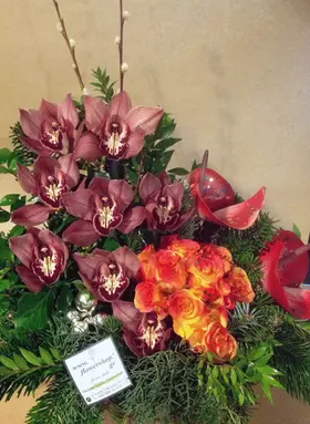 Christmas winter basket with elegant flowers