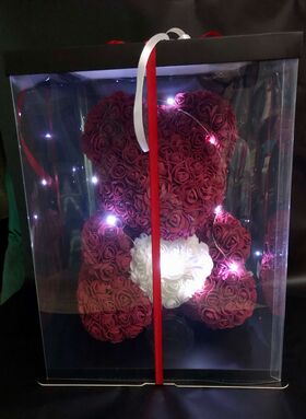 Roses Teddy Bear with "Heart". Dim. 40cm. In "Decorative Package ".