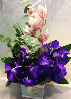 Ανθοπωλείο flowershop.gr Σύνθεση με ορχιδέες βάντα (ή φαλαίνοψις - σιμπιντιουμ)+ Διακόσμηση.Exclusive!!!